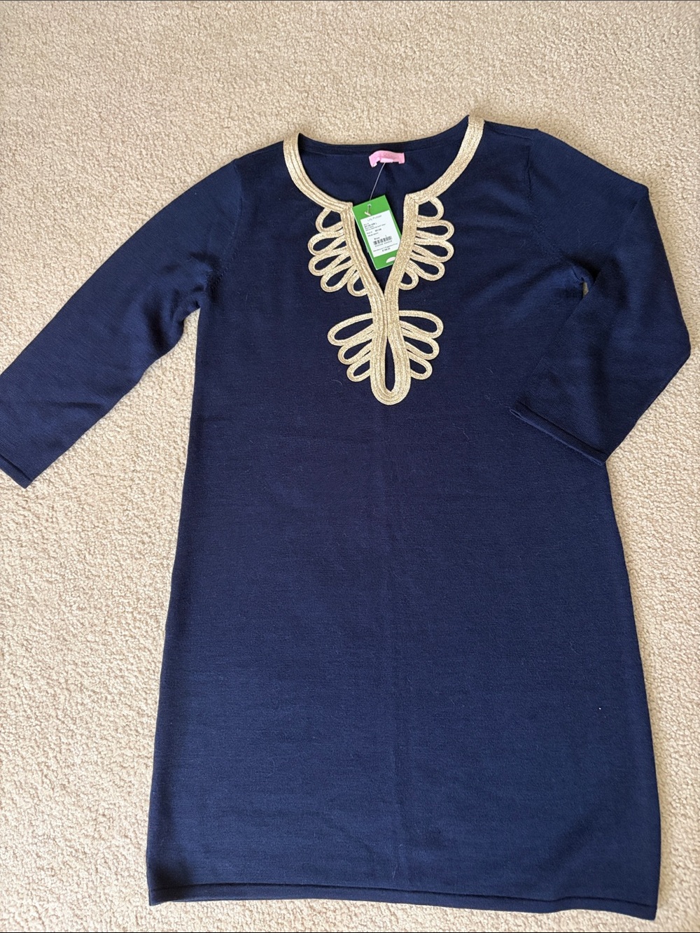 Lilly Pulitzer Navy Knit Dress with Gold Trim - Classic Tunic Style NWT